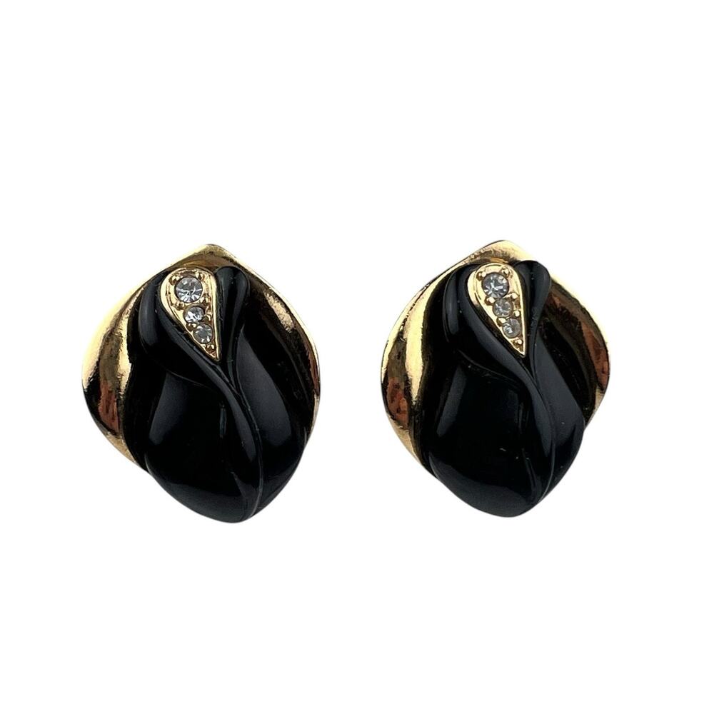 KJL Kenneth Jay Lane for Avon Black Tulip Flower Pierced Earrings Vintage